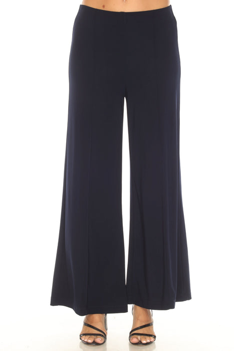 Blue flared pants with front seams and elastic waistband from Joseph Ribkoff