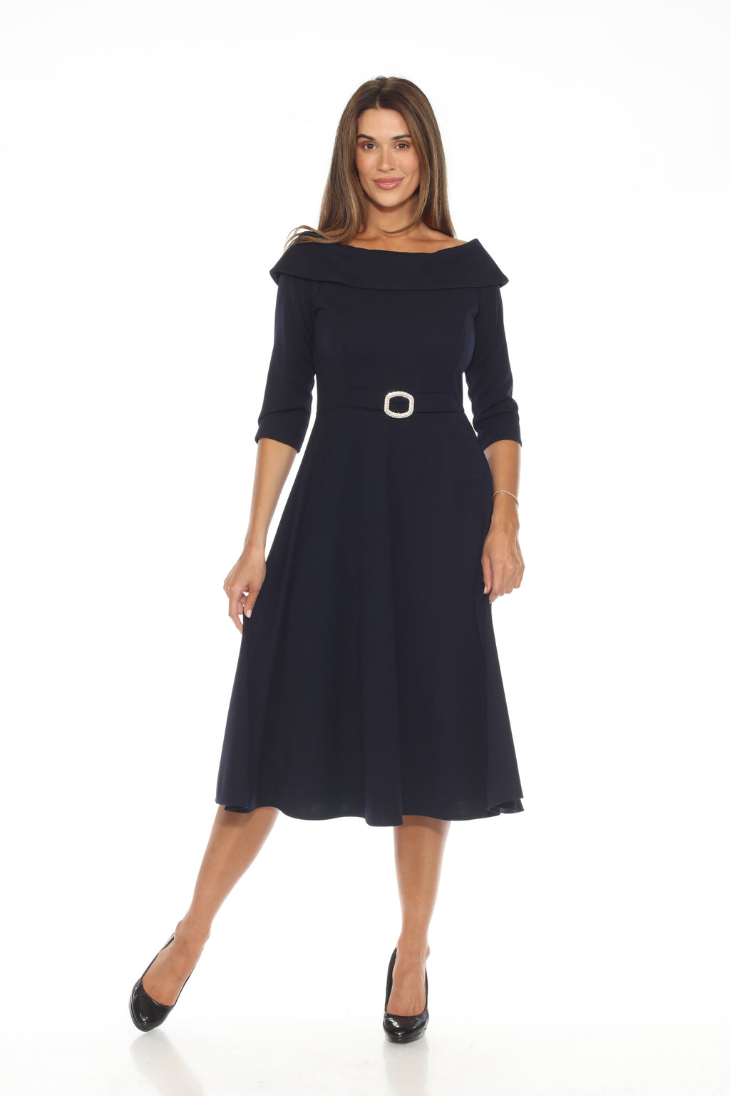 Joseph Ribkoff Midnight Blue Trumpet Gown with Rhinestone Detail Style 241786 main image 0