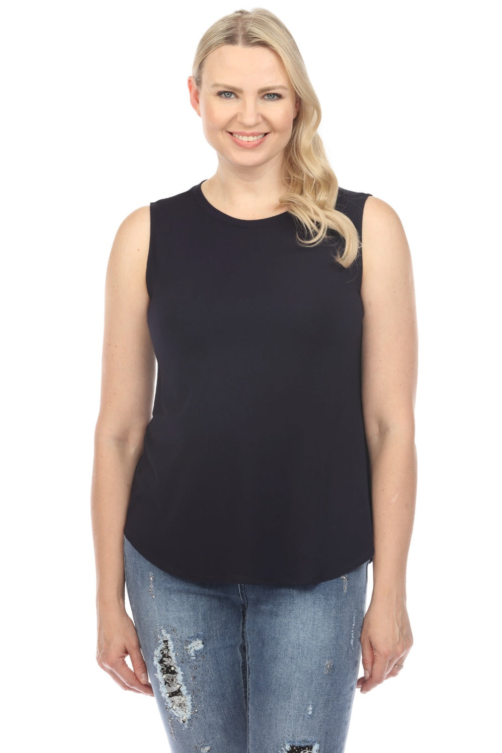 Joseph Ribkoff Sleeveless Round Neck Open Bottom Top