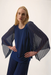 Joseph Ribkoff 254725 Midnight Blue Scoop Neck Long Pleated Sleeves Top