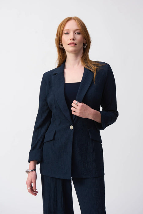 Joseph Ribkoff Style 251082 Midnight Blue 3/4 Sleeve Seersucker Blazer Jacket