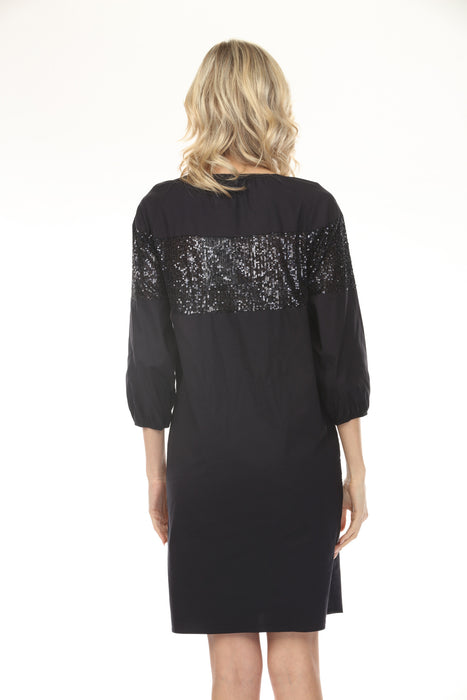 Joseph Ribkoff Midnight Blue Sequined Puff Sleeve Shift Dress 261253