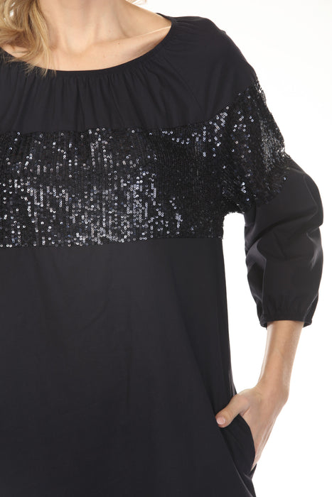 Joseph Ribkoff Midnight Blue Sequined Puff Sleeve Shift Dress 261253