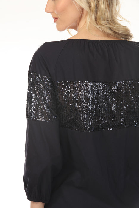 Joseph Ribkoff Midnight Blue Sequined Puff Sleeve Shift Dress 261253