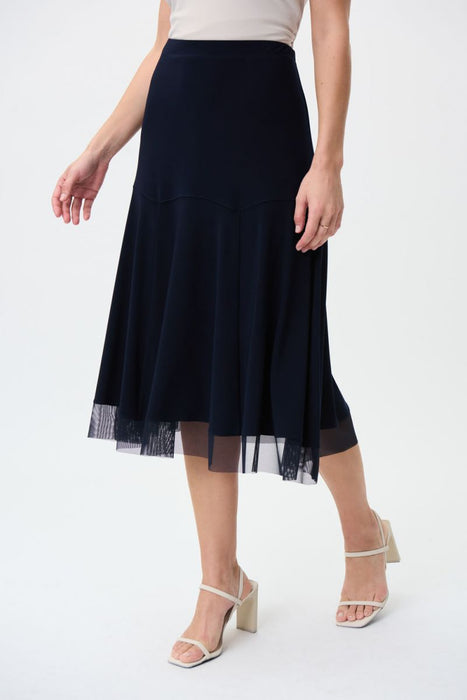 Joseph Ribkoff Style 231223 Midnight Blue Sheer Hem Pull On Midi Skirt