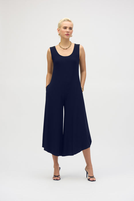 Joseph Ribkoff Style 252056 Midnight Blue Sleeveless Cropped Wide Leg Jumpsuit