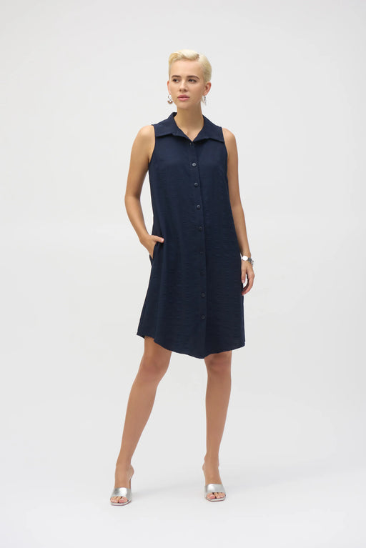 Joseph Ribkoff Style 252173 Midnight Blue Button-Down Sleeveless Shirt Dress