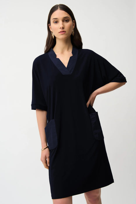 Joseph Ribkoff Notched V-Neck Half Sleeve Shift Dress 261010