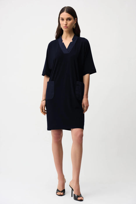 Joseph Ribkoff Notched V-Neck Half Sleeve Shift Dress 261010