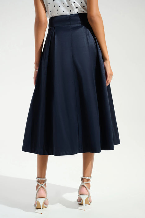 Joseph Ribkoff Midnight Blue Taffeta Pleated Flared Skirt 261757