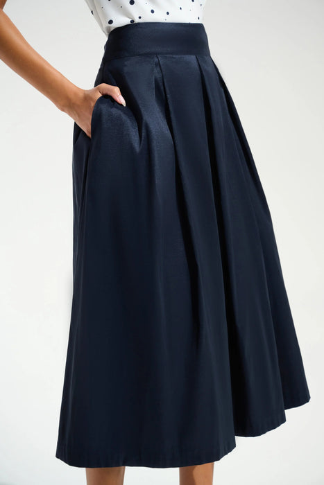 Joseph Ribkoff Midnight Blue Taffeta Pleated Flared Skirt 261757
