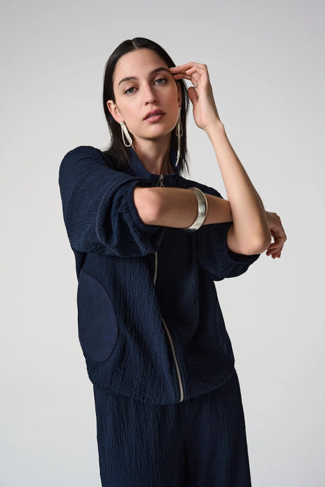 Joseph Ribkoff Midnight Blue Textured Zip-Up Bomber Jacket 261066