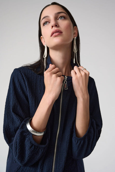 Joseph Ribkoff Midnight Blue Textured Zip-Up Bomber Jacket 261066