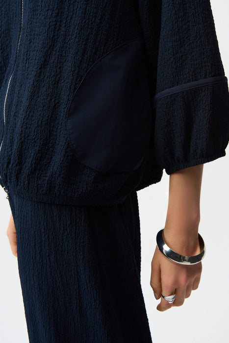 Joseph Ribkoff Midnight Blue Textured Zip-Up Bomber Jacket 261066