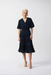 Joseph Ribkoff 251905 Midnight Blue V-Neck Pleated Faux Wrap Midi Dress