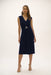 Joseph Ribkoff Style 252717 Midnight Blue V-Neck Ruched Sleeveless A-Line Dress