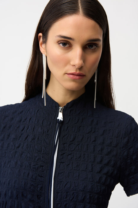 Joseph Ribkoff Midnight Blue/Vanilla Bubble Jacquard Cocoon Dress 261064