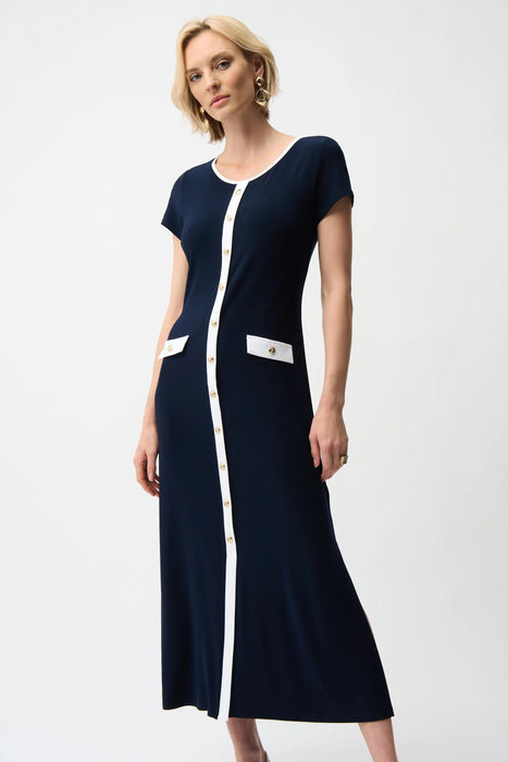 Joseph Ribkoff Midnight Blue/Vanilla Color Block Midi Dress 261067