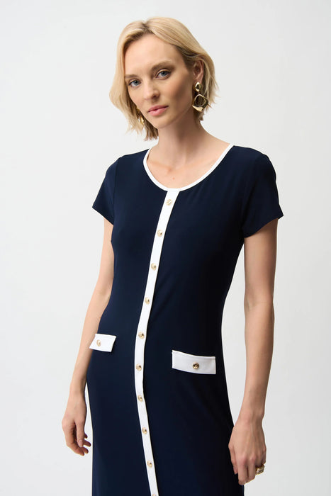 Joseph Ribkoff Midnight Blue/Vanilla Color Block Midi Dress 261067