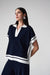 Joseph Ribkoff 261941 Midnight Blue/Vanilla Contrast Trim Collar Sweater Top