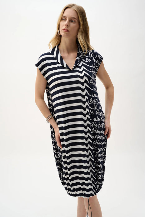 Joseph Ribkoff Midnight Blue/Vanilla Striped Graphic Cocoon Dress 262132