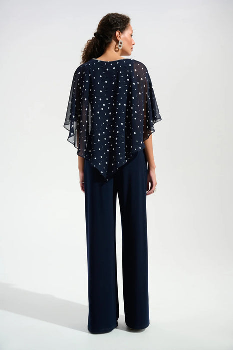 Joseph Ribkoff Midnight Blue/Vanilla Dot Print V-Neck 3/4 Sleeves Top 261766