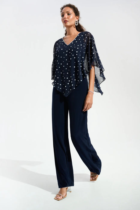 Joseph Ribkoff Midnight Blue/Vanilla Dot Print V-Neck 3/4 Sleeves Top 261766