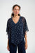 Joseph Ribkoff 261766 Midnight Blue/Vanilla Dot Print V-Neck 3/4 Sleeves Top
