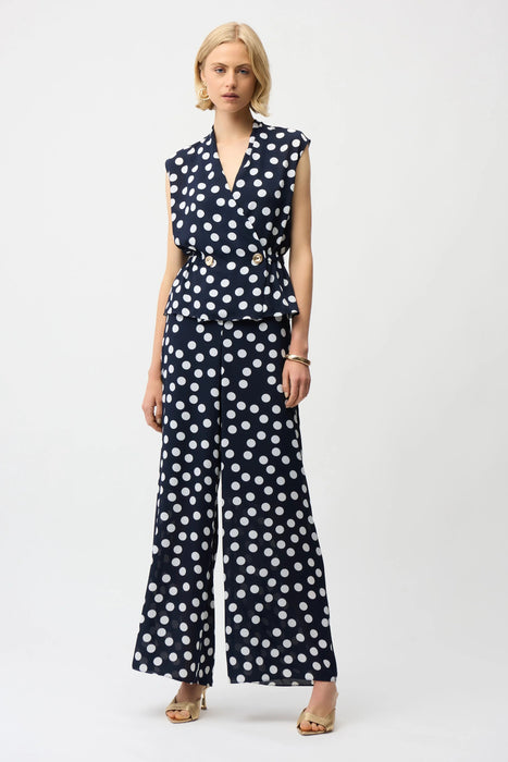 Joseph Ribkoff Midnight Blue Polka Dots Wide Leg Pants 261305