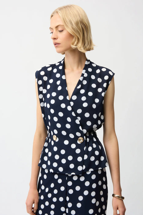 Joseph Ribkoff Midnight Blue/Vanilla Polka Dots Peplum Top 261250