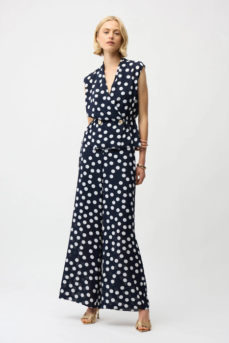 Joseph Ribkoff Midnight Blue/Vanilla Polka Dots Peplum Top 261250
