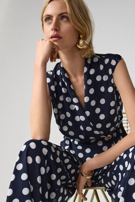 Joseph Ribkoff Midnight Blue/Vanilla Polka Dots Peplum Top 261250