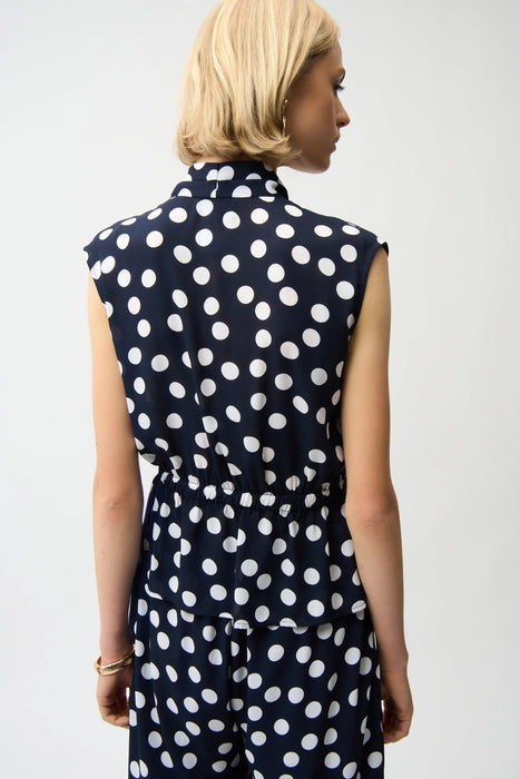 Joseph Ribkoff Midnight Blue/Vanilla Polka Dots Peplum Top 261250