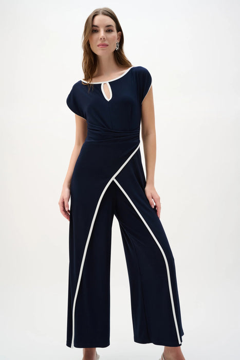 Joseph Ribkoff Midnight Blue/Vanilla Draped Bodice Culotte Jumpsuit 262092