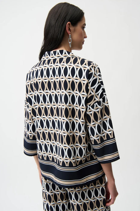 Joseph Ribkoff Midnight Blue/Vanilla Geometric 3/4 Sleeves Top 261057