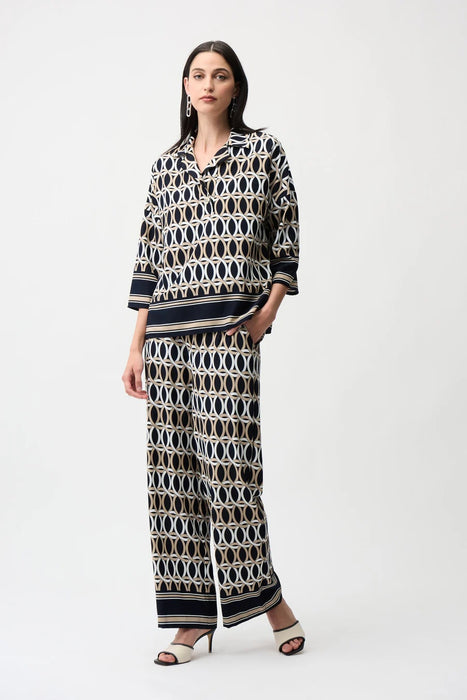 Joseph Ribkoff Midnight Blue/Vanilla Geometric 3/4 Sleeves Top 261057