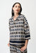 Joseph Ribkoff 261057Midnight Blue/Vanilla Geometric Print V-Neck Collar 3/4 Sleeves Top