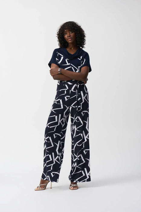 Joseph Ribkoff Geometric Belted Wide Leg Pants 251216