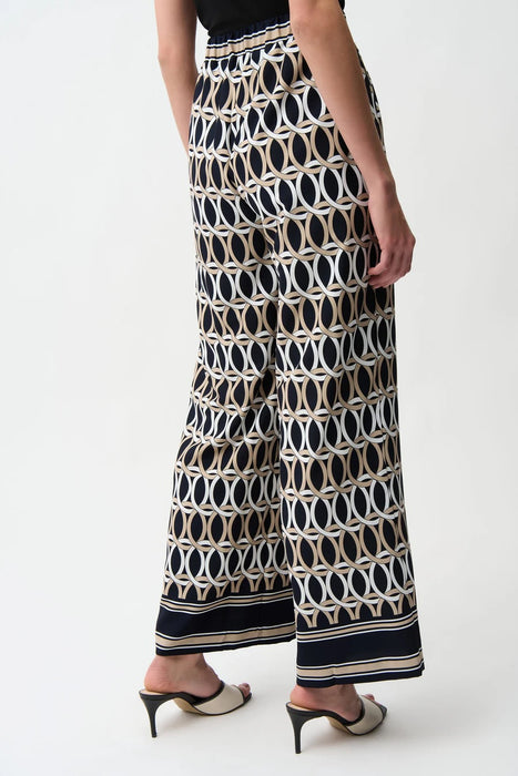 Joseph Ribkoff Midnight Blue/Vanilla Geometric Wide Leg Pants 261058