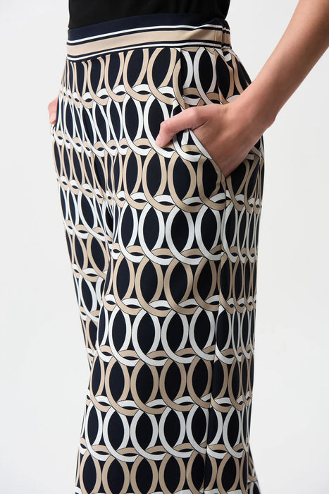 Joseph Ribkoff Midnight Blue/Vanilla Geometric Wide Leg Pants 261058