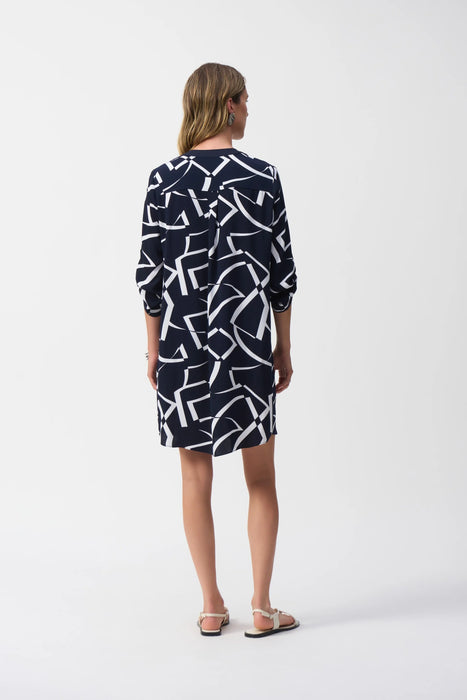 Joseph Ribkoff Midnight Blue/Vanilla Geometric Shift Dress 251143 Joseph Ribkoff Midnight Blue/Vanilla Geometric Shift Dress 251143