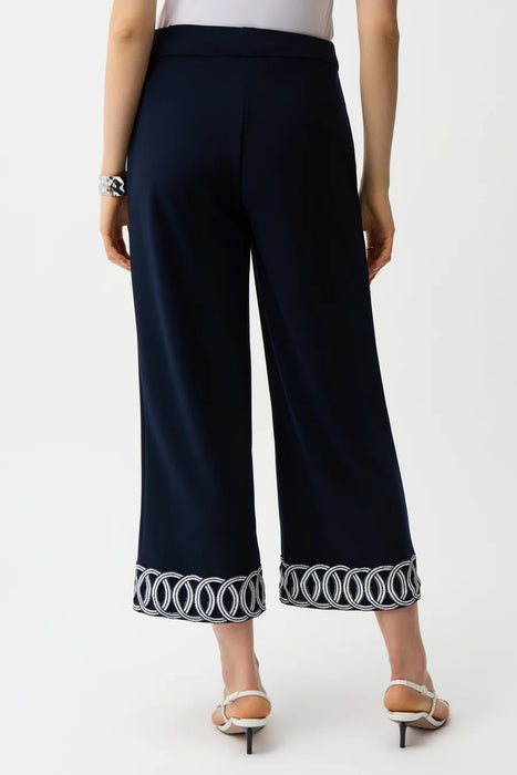 Joseph Ribkoff Midnight Blue/Vanilla Guipure Detail Culotte Pants 261246