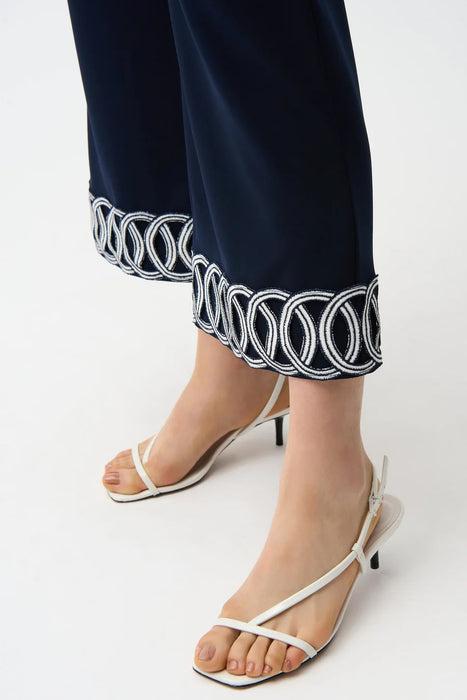 Joseph Ribkoff Midnight Blue/Vanilla Guipure Detail Culotte Pants 261246