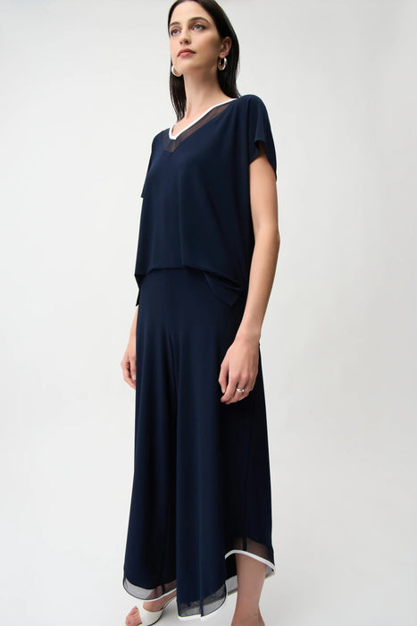 Joseph Ribkoff Midnight Blue/Vanilla Mesh Insert Wide Leg Jumpsuit 261012