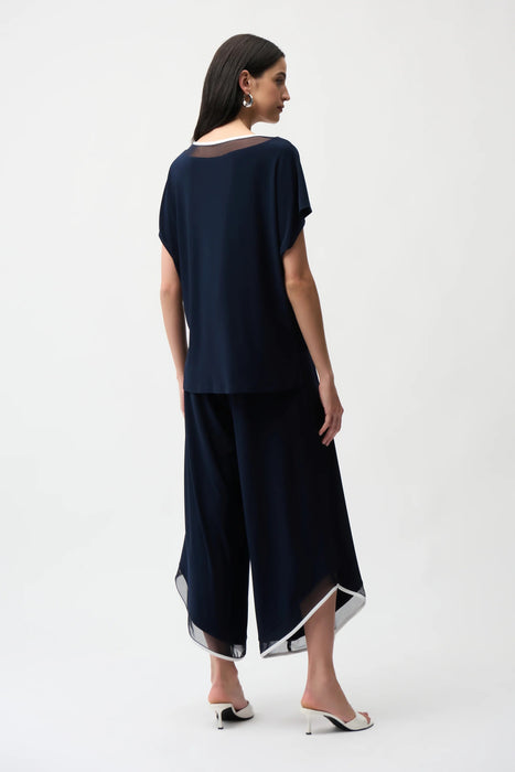 Joseph Ribkoff Midnight Blue/Vanilla Mesh Insert Wide Leg Jumpsuit 261012