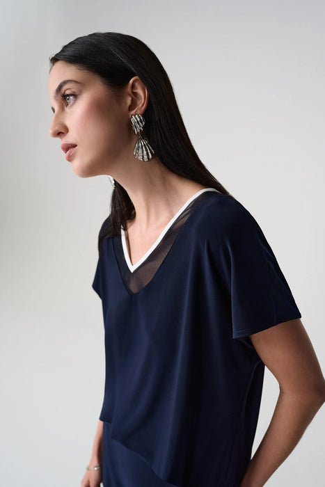 Joseph Ribkoff Midnight Blue/Vanilla Mesh Insert Wide Leg Jumpsuit 261012