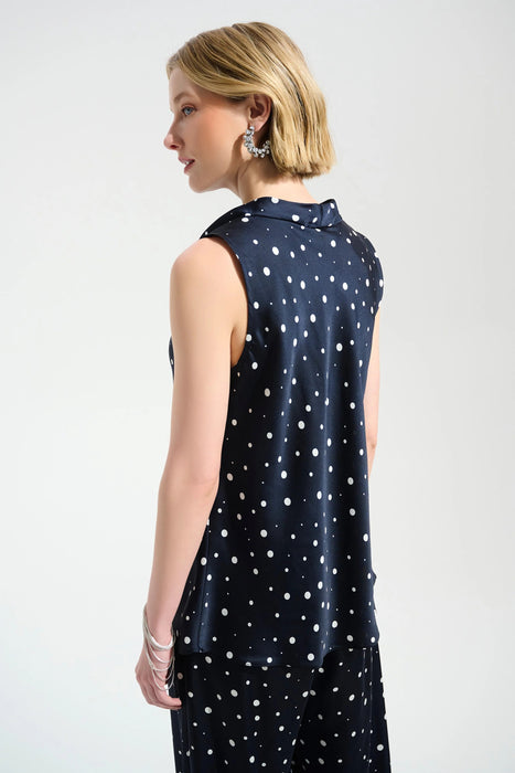 Joseph Ribkoff Polka Dot Cowl Neck Sleeveless Satin Top 261746