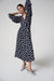 Joseph Ribkoff 261901 Midnight Blue/Vanilla Polka Dot Print  3/4 Puff Sleeves Faux Wrap Dress