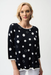 Joseph Ribkoff 261979 Midnight Blue/Vanilla Polka Dot Print Crew Neck 3/4 Sleeves Sweater Top