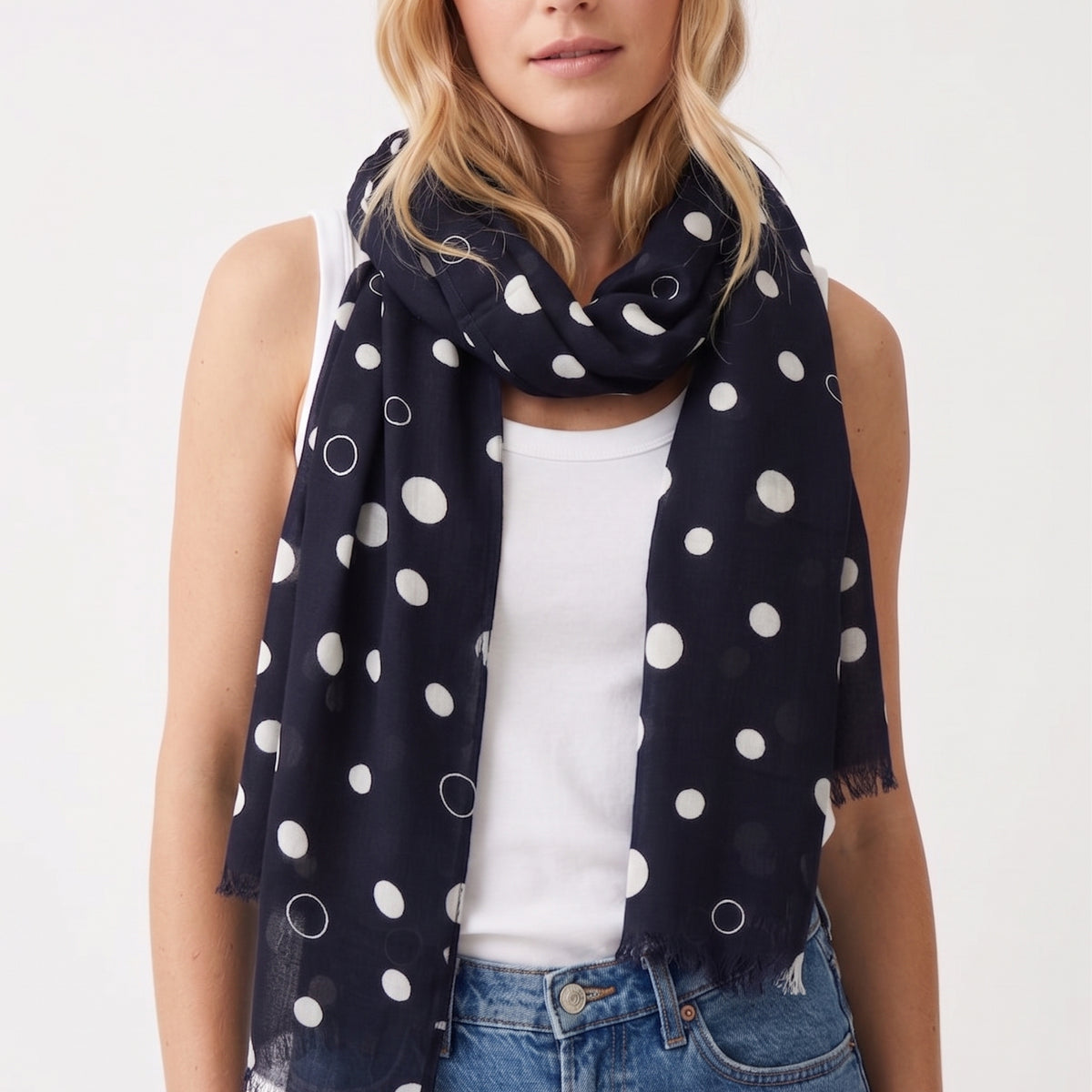 Buy Joseph Ribkoff Midnight Blue/Vanilla Polka Dots Scarf 261984